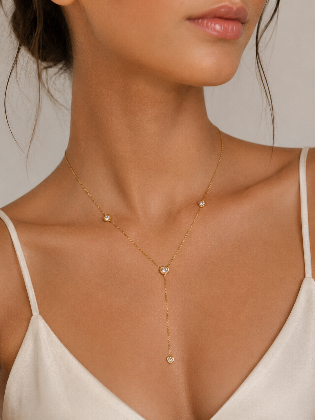 Crystal Heart Y Lariat Necklace