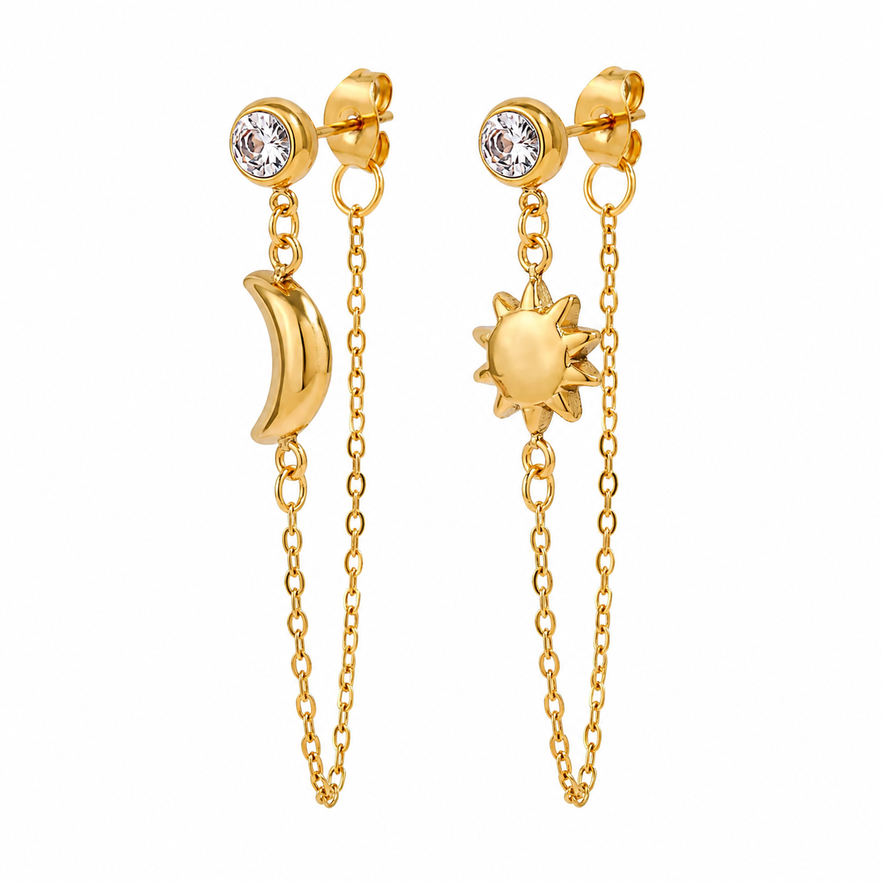 Sun & Moon Chain Studs