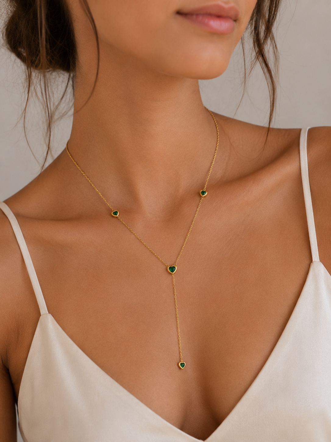 Emerald Heart Y Lariat Necklace