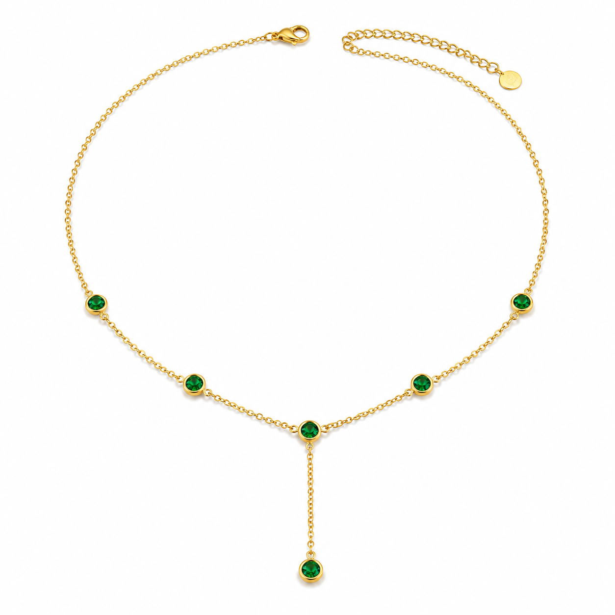 Emerald Round Station Y Drop Necklace