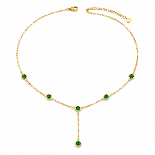 Emerald Round Station Y Drop Necklace