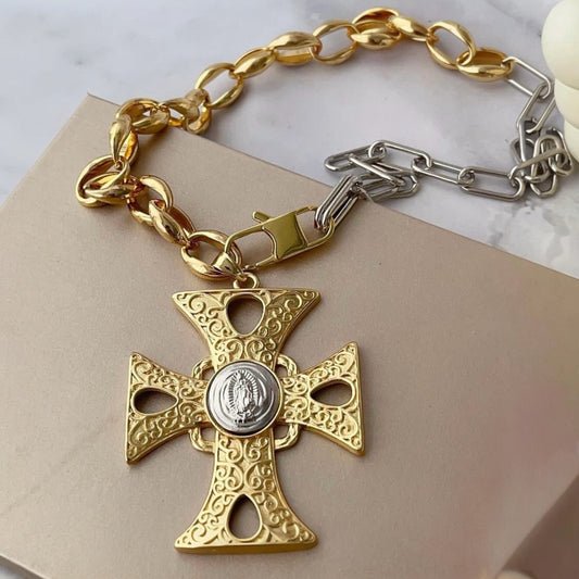 Cross Two tones necklace