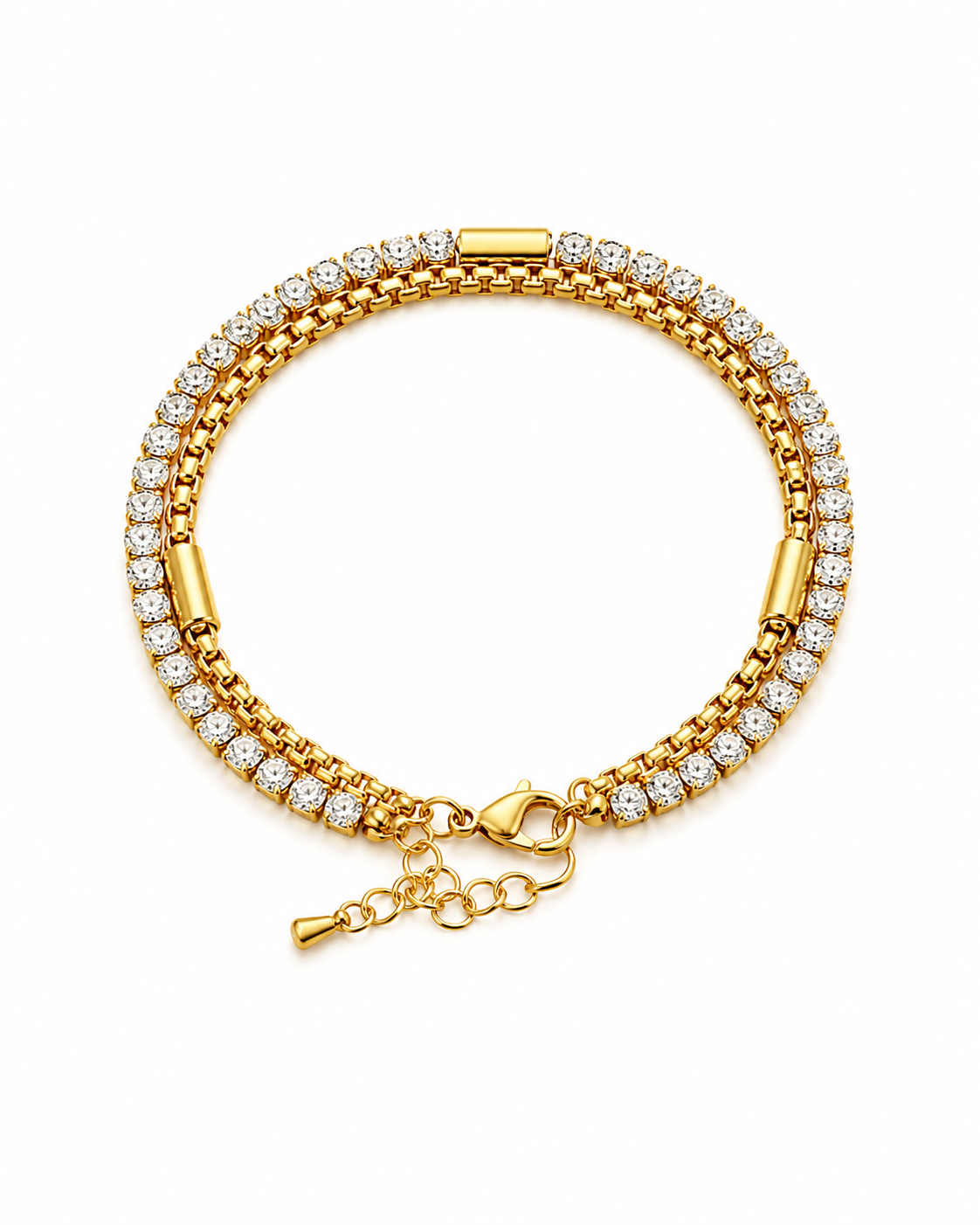 Double Row Crystal Box Chain Bracelet