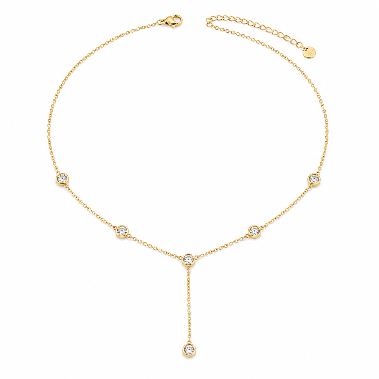 Crystal Round Station Y Drop Necklace