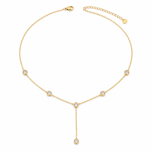 Crystal Round Station Y Drop Necklace
