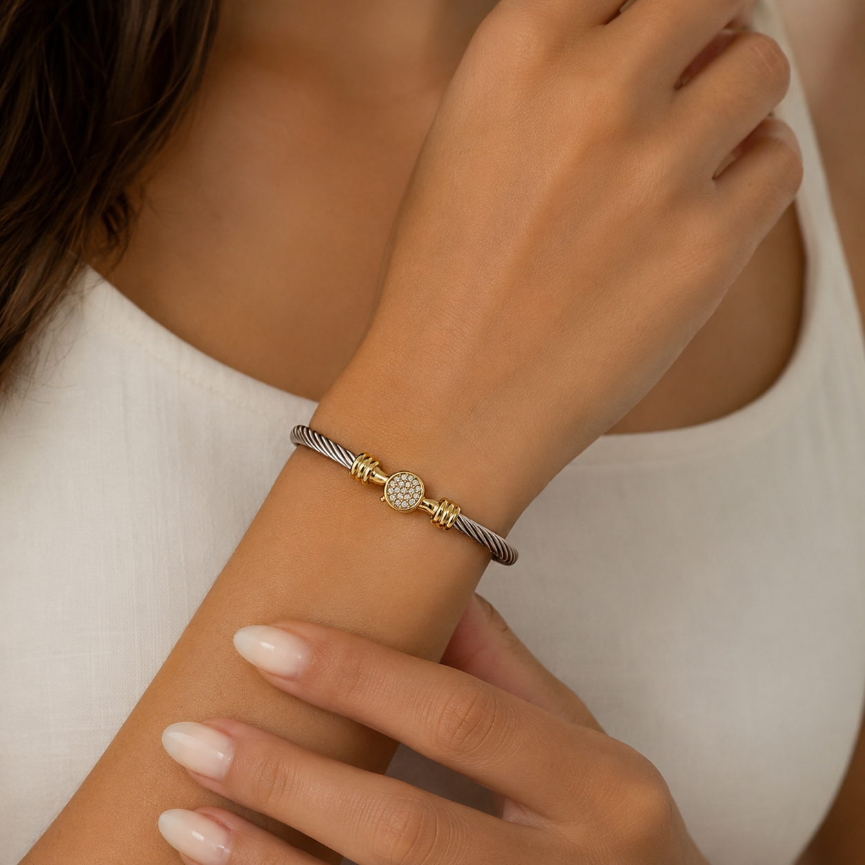 Pave Disc Cable Bangle