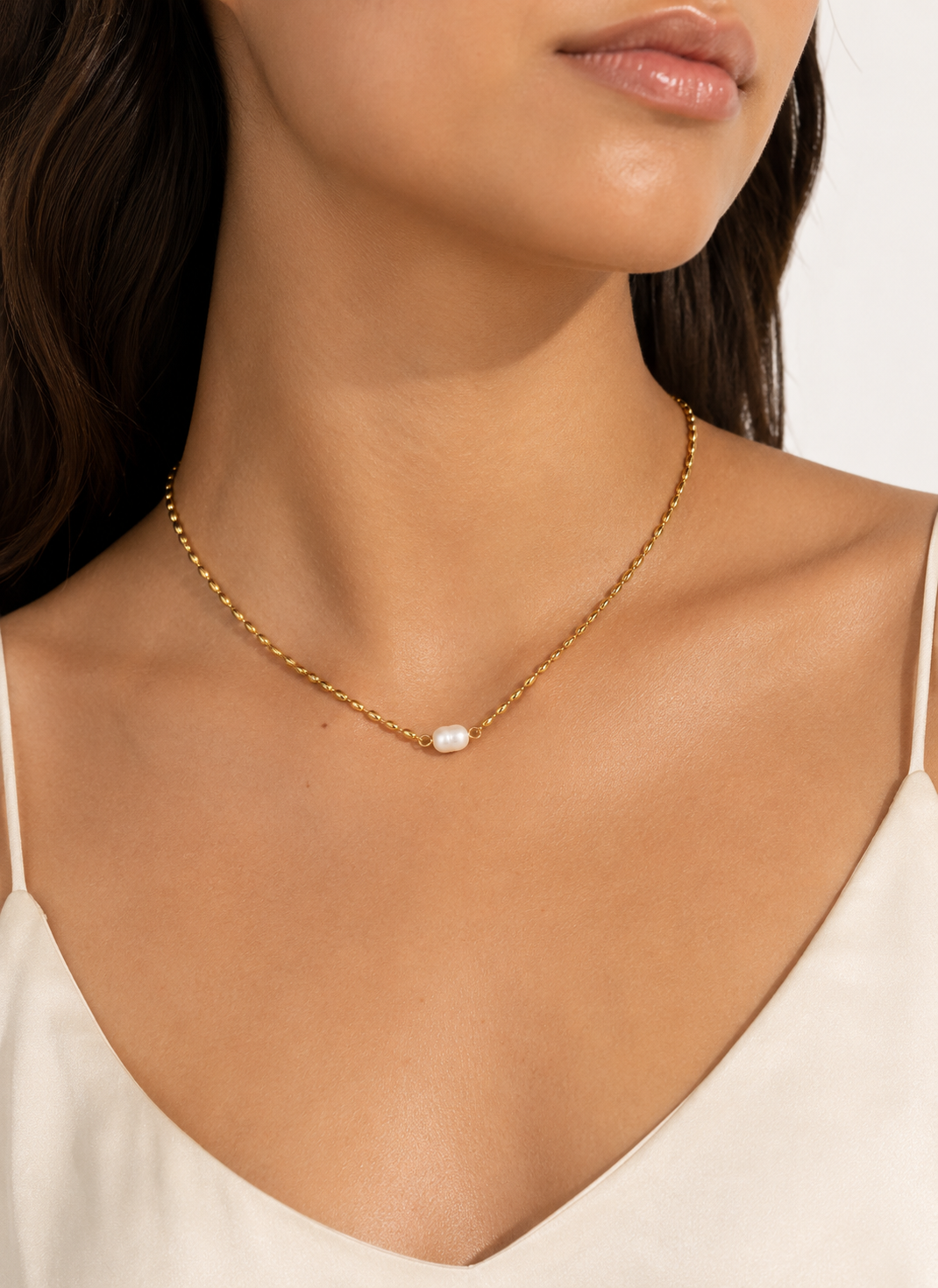 Pearl Bead Solitaire Necklace